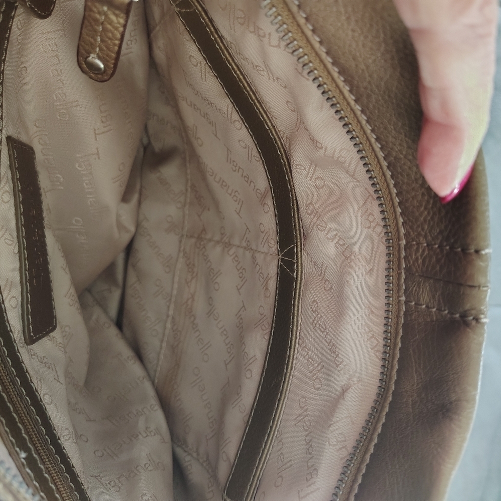 Tignanello Super Stripes Pebble Leather Metallic Shoulder Bag Tote - Picture 10 of 13